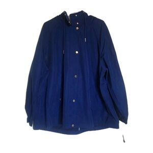 Isaac Mizrahi Live Womens Blue Water Resistant Hooded Rain Jacket Plus Size 3X